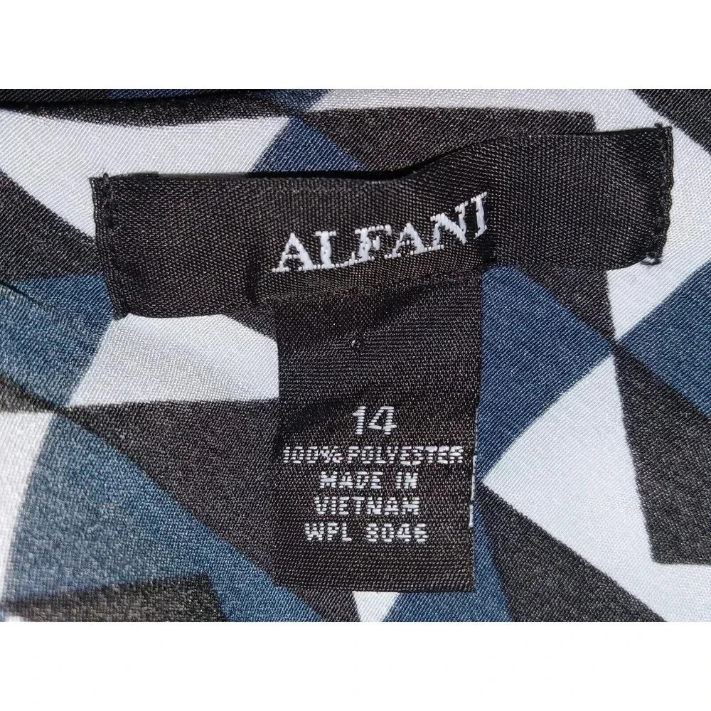 Alfani Womens Top Black Blue Geometric Pullover Asymmetrical Blouse Size 14 - Picture 4 of 9